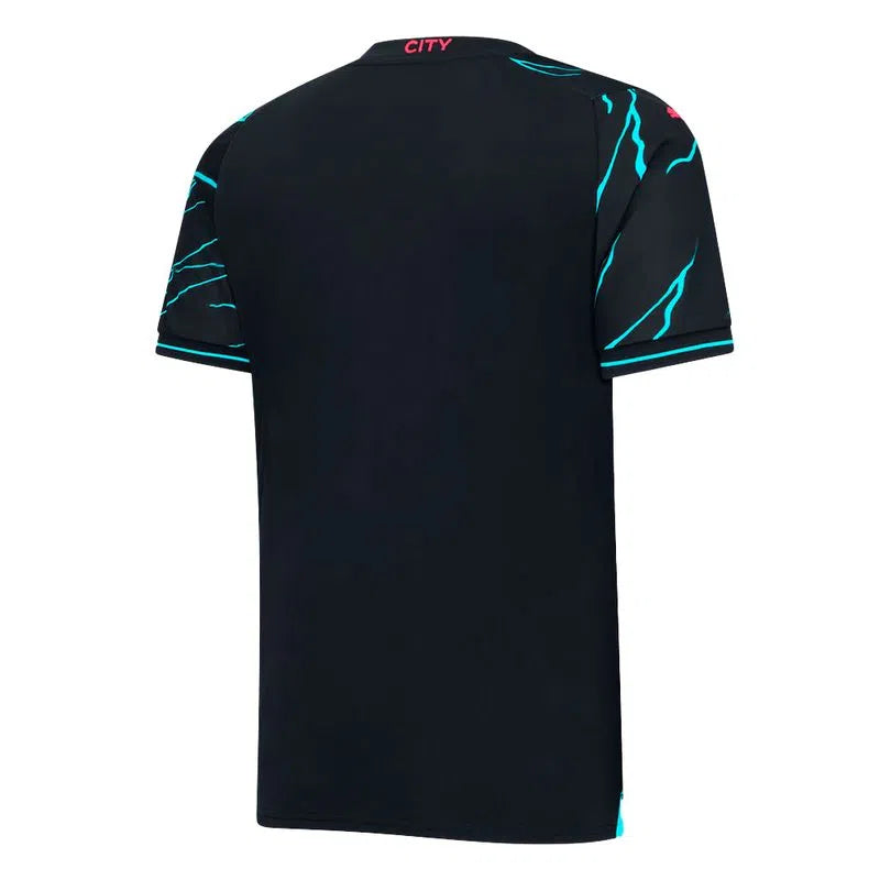 Camisa Oficial Manchester City III 23/24 Masculina Preto Azul Rosa