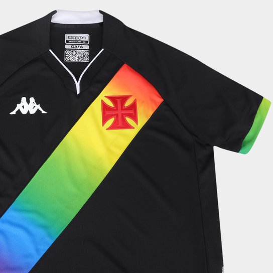 Camisa Vasco I 23/24 LGBTQIA+ Kappa Masculina - Preto+Branco