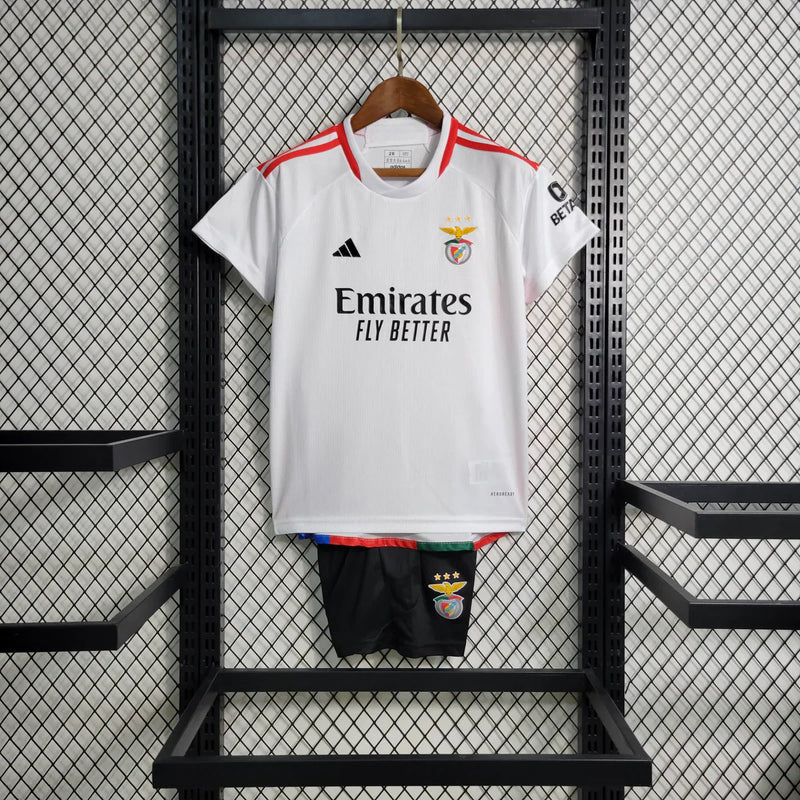 Kit Infantil Benfica lll 23/24 - Branco / Preto - Adidas