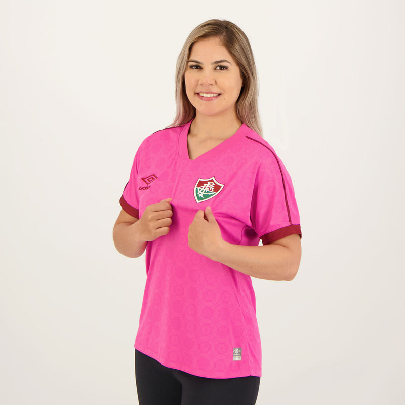 Camisa Fluminense 23/24 Outubro Rosa Umbro Feminina - Rosa e Vinho